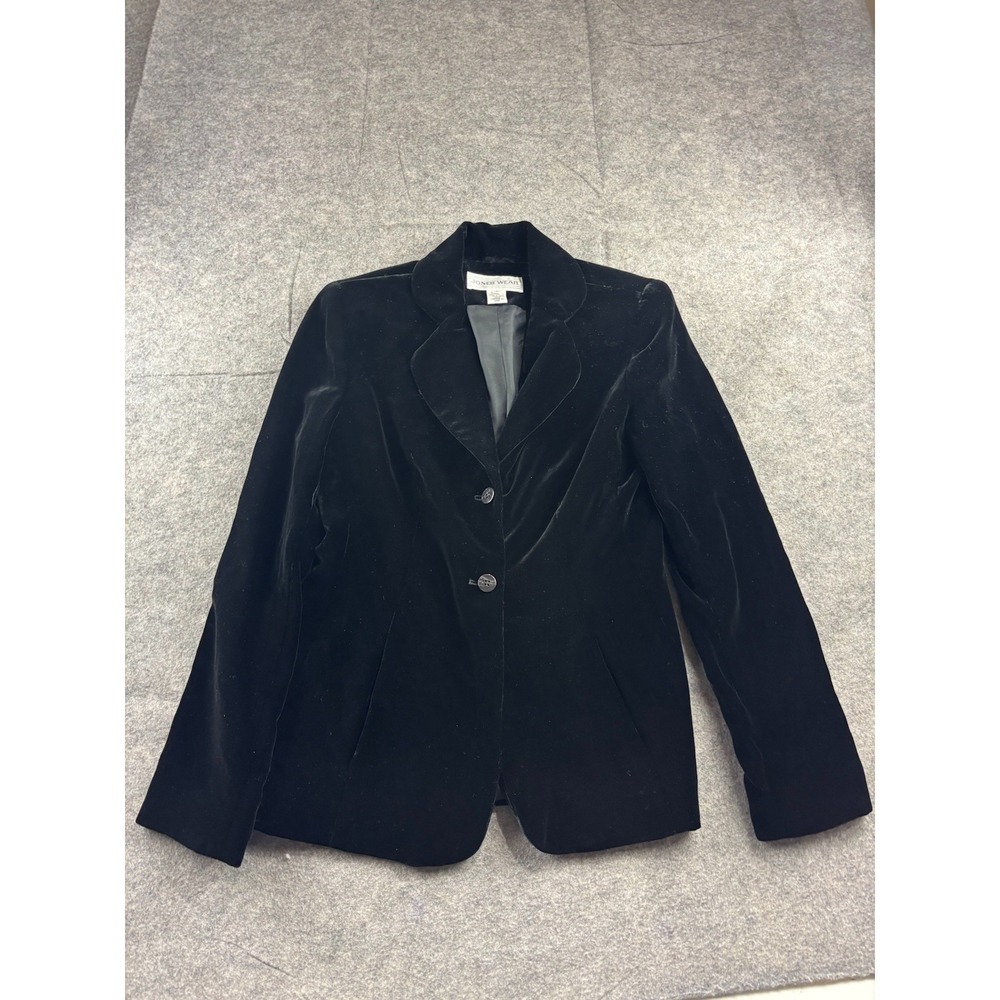 JONES WEAR WOMENS 4 BLACK VELVET LINED COLLARED BUTTON DOWN JACKET CLASSY VTG
